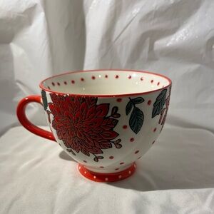 Embossed Red Poinsettia Holiday Coffee Mug